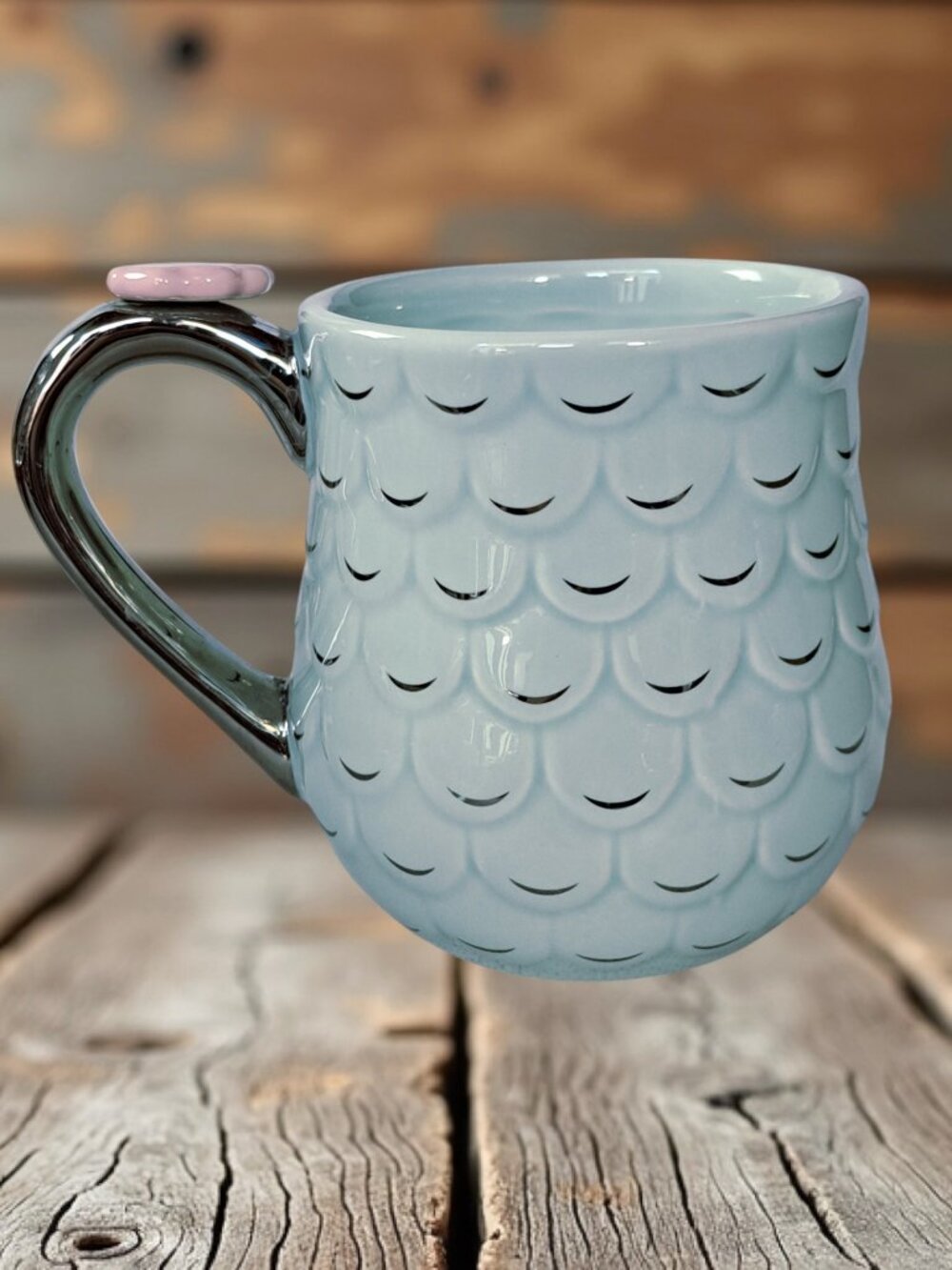 Mermaid Scales Ceramic Tea Mug 12oz - Pinky Up Tea/Coffee Cup with Shell Handle